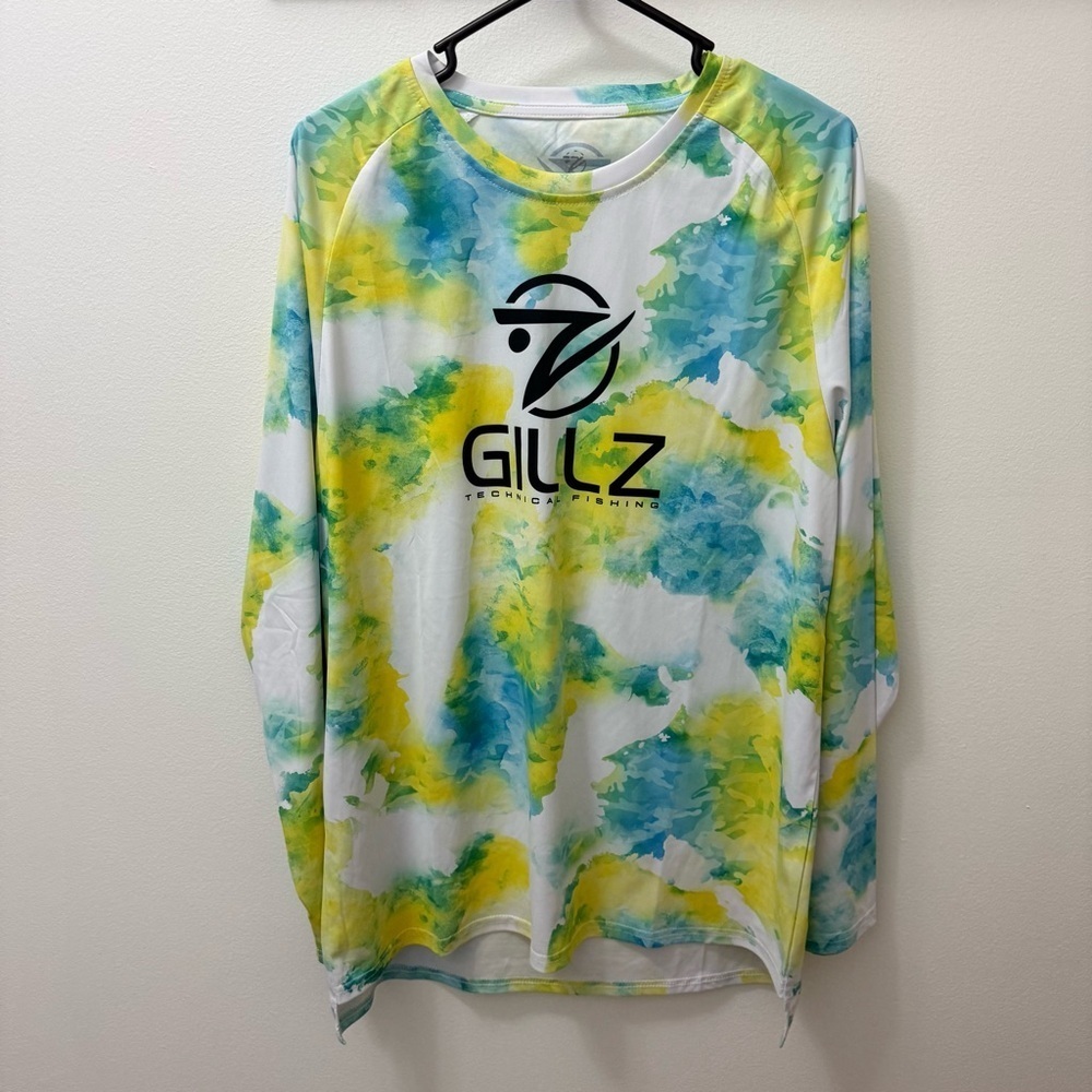 Gillz Men's Long Sleeve Polyester Fishing Shirt LARGE Yellow Green White